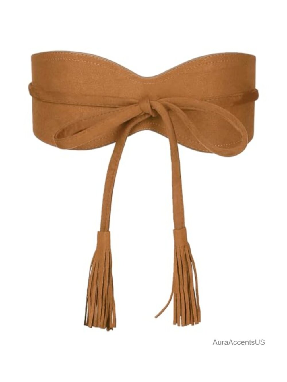 Faux Suede Tassel Belt Vintage Bow Tie Corset Cinch Obi Waistband for Dress